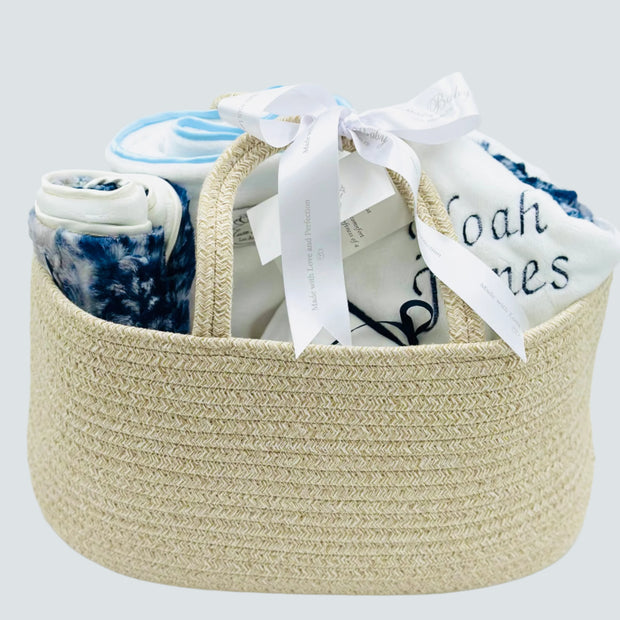 Noah Blue Leopard Baby Basket