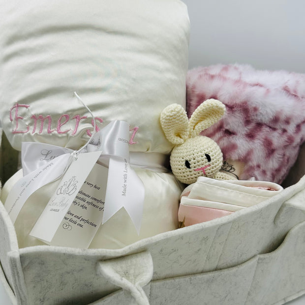 Girls Baby Basket - 3 pcs-Blanket, Lovie, Romper