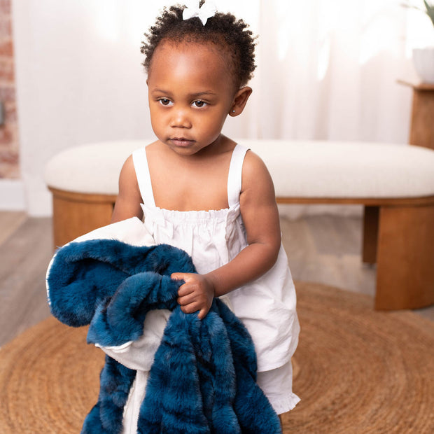 Luxe Baby Navy Clouds Fur Blanket - Baby Stroller Blanket - Newborn Baby Essentials & Baby Gifts - 29x36"