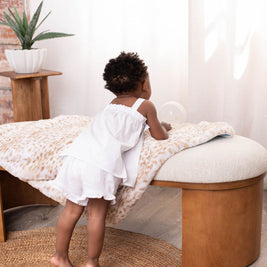 Ultra-Soft Jaguar Faux Fur Printed Blanket for Babies -Tan - Satin Trimmed - 29x36