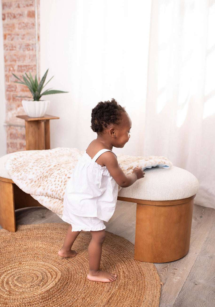 Ultra-Soft Jaguar Faux Fur Printed Blanket for Babies -Tan - Satin Trimmed - 29x36"