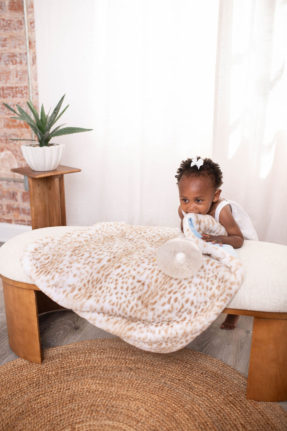 Ultra-Soft Jaguar Faux Fur Printed Blanket for Babies -Tan - Satin Trimmed - 29x36"