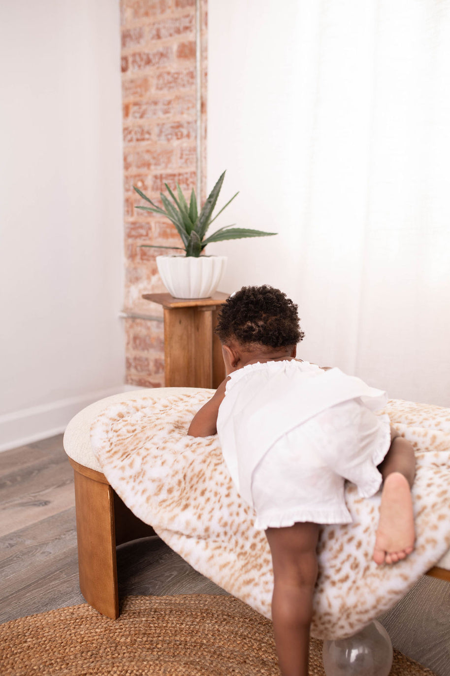 Ultra-Soft Jaguar Faux Fur Printed Blanket for Babies -Tan - Satin Trimmed - 29x36"