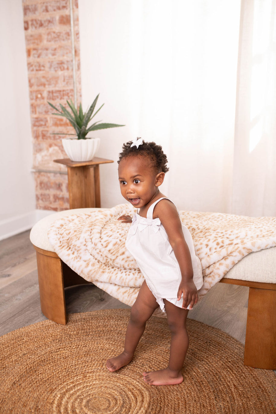 Ultra-Soft Jaguar Faux Fur Printed Blanket for Babies -Tan - Satin Trimmed - 29x36"