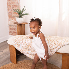 Ultra-Soft Jaguar Faux Fur Printed Blanket for Babies -Tan - Satin Trimmed - 29x36