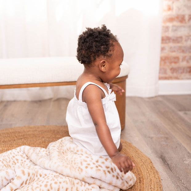 Ultra-Soft Jaguar Faux Fur Printed Blanket for Babies -Tan - Satin Trimmed - 29x36"