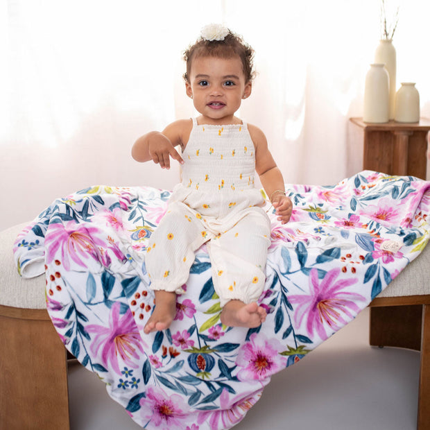 Isabella - Tropical Floral Baby Stroller Blanket - Newborn Baby Essentials & Baby Gifts - 29x36"