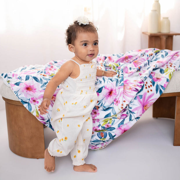 Luxe Baby Spring Floral Floral Blanket - Baby Stroller Blanket - Newborn Baby Essentials & Baby Gifts - 29x36"