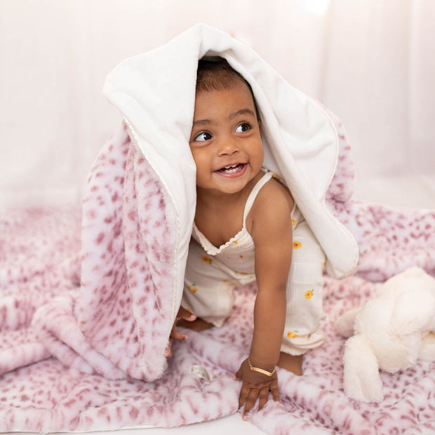 Ultra-Soft Jaguar Faux Fur Printed Blanket for Babies –Mauve - Satin Trimmed - 29x36"