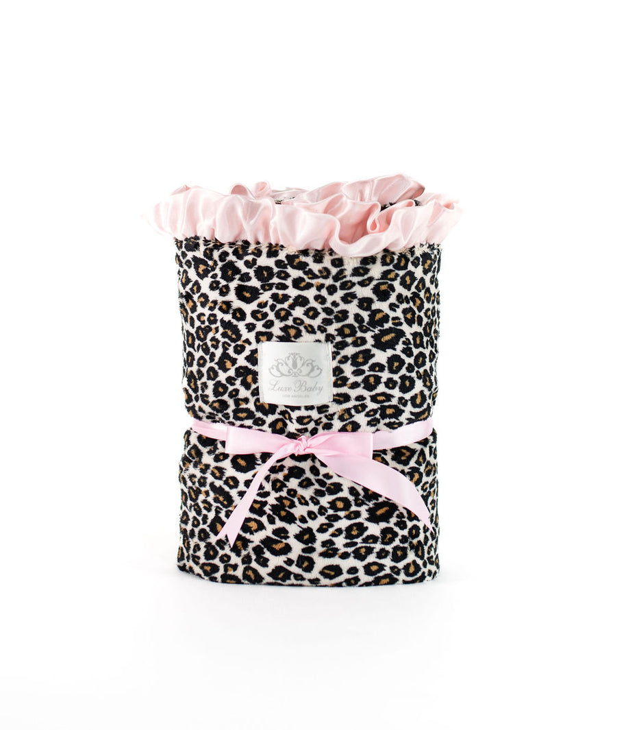 baby blanket for stroller Luxe Baby Blanket - Leopard Blanket with Satin Trim