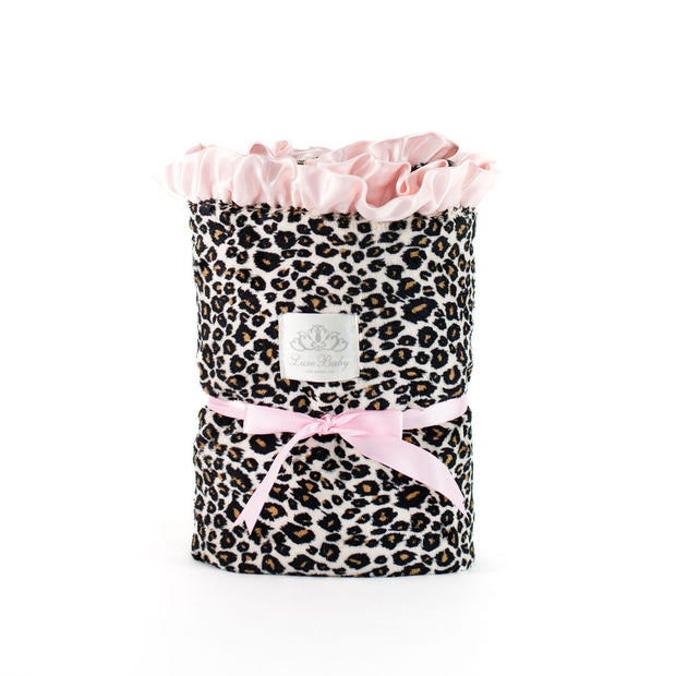 Luxe Baby Blanket - Leopard Blanket with Satin Trim - Baby Stroller Blanket - Newborn Baby Essentials & Baby Gifts - 29x35"
