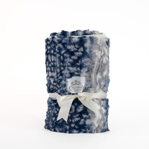 Soft Chettah Navy-Grey Stripe Pattern Velour Blanket for Babies - Satin Trimmed - 29x36"