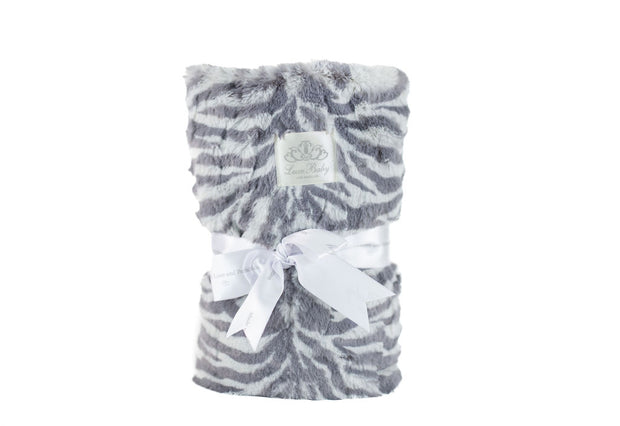 Zebra Print Faux Fur Baby Blanket – Luxe Black & White, Velour Lined, Satin Trimmed - 29x36" (Copy)