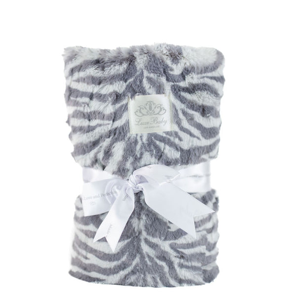 Zebra Print Faux Fur Baby Blanket – Luxe Black & White, Velour Lined, Satin Trimmed - 29x36" (Copy)