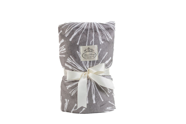 Ultra-Soft Baby Blanket – Swirling White Abstract Print Velour, Cream Velour Backing, Cream Satin Trimmed - 29x36"