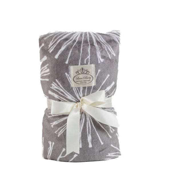 Ultra-Soft Baby Blanket – Swirling White Abstract Print Velour, Cream Velour Backing, Cream Satin Trimmed - 29x36"
