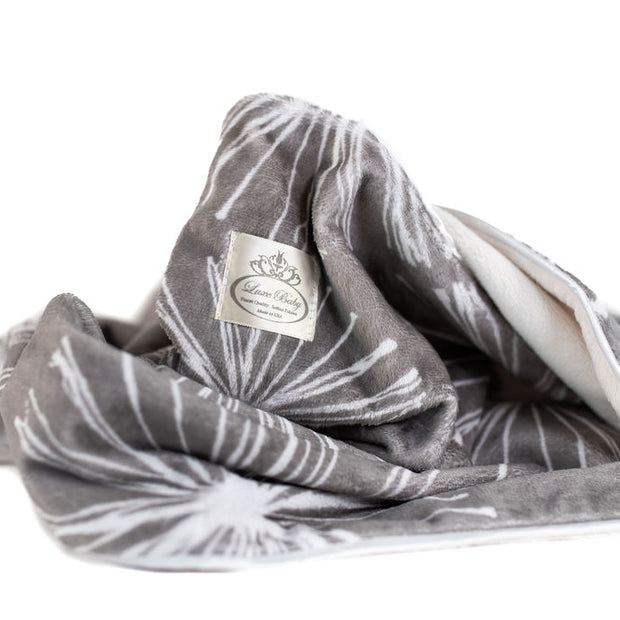 Ultra-Soft Baby Blanket – Swirling White Abstract Print Velour, Cream Velour Backing, Cream Satin Trimmed - 29x36"