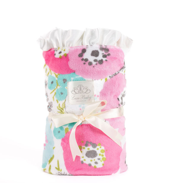 Luxe Baby Spring Peonies Floral Blanket - Baby Stroller Blanket - Newborn Baby Essentials & Baby Gifts - 29x36"