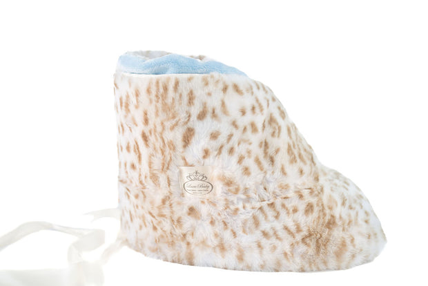 Ultra-Soft Jaguar Faux Fur Printed Blanket for Babies -Tan with Blue back- Satin Trimmed - 29x36"