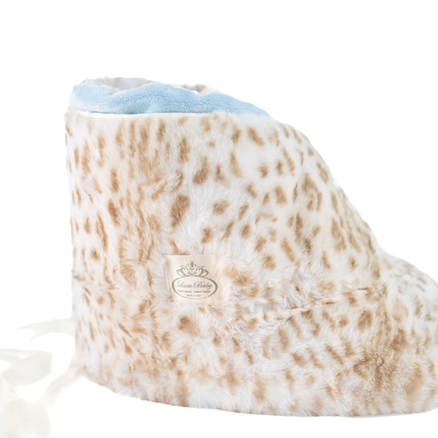 Ultra-Soft Jaguar Faux Fur Printed Blanket for Babies -Tan with Blue back- Satin Trimmed - 29x36"