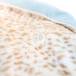 Ultra-Soft Jaguar Faux Fur Printed Blanket for Babies -Tan with Blue back- Satin Trimmed - 29x36