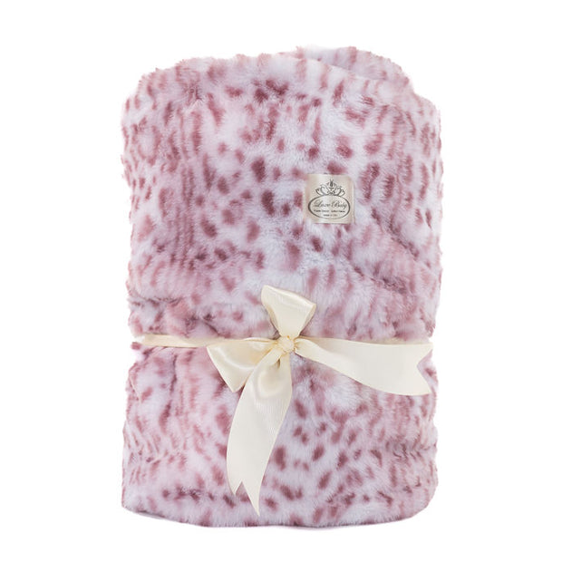 Ultra-Soft Jaguar Faux Fur Printed Blanket for Babies –Mauve - Satin Trimmed - 29x36"