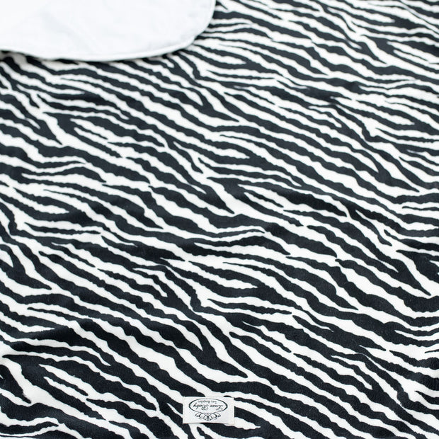 Ultra-Soft Heavenly Cloud Baby Blanket – Chic Black and White Zebra Plush, Cream Velour Lined, Cream Satin Trimmed - 29x36"