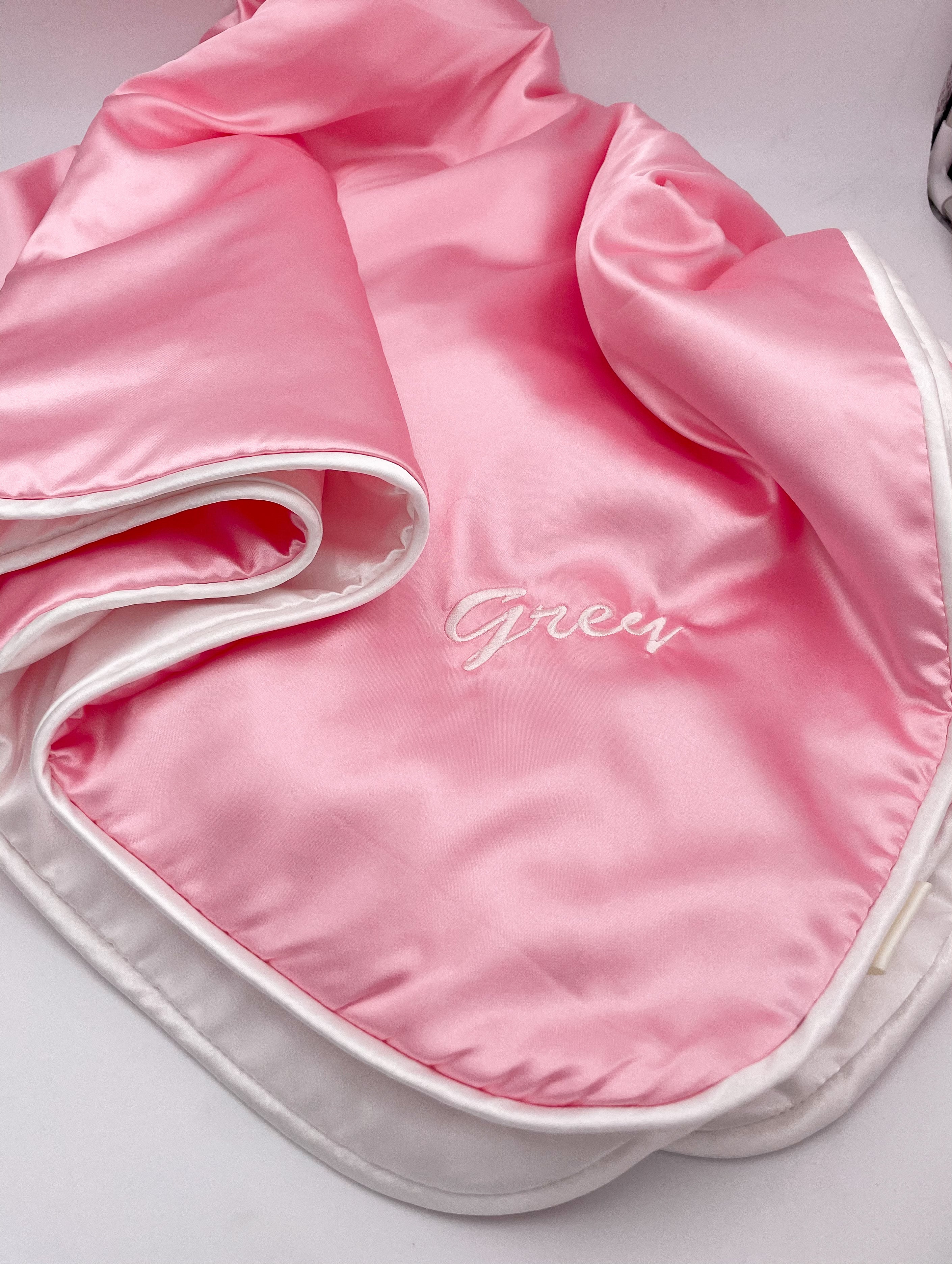 Satin Baby Blanket -Pink-Personalized