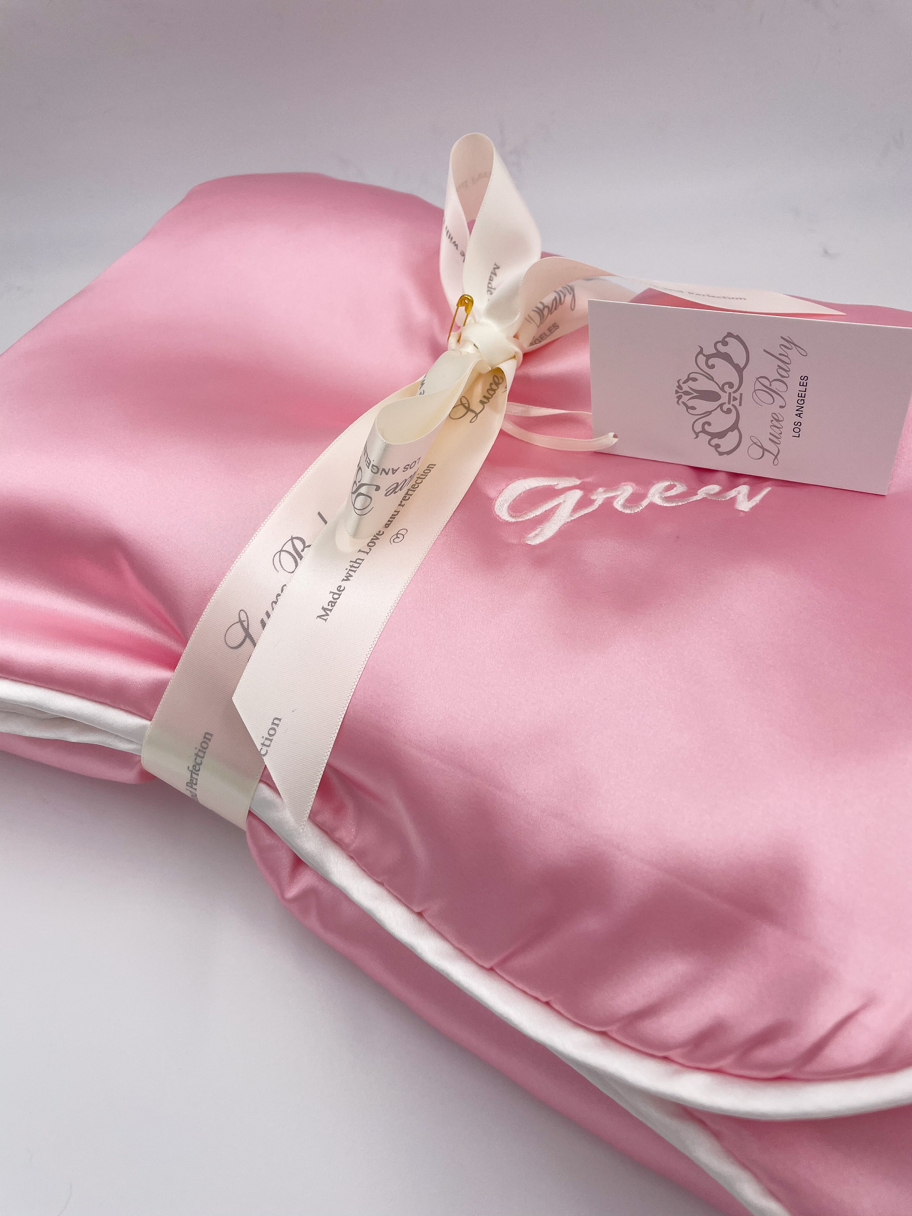 Satin Baby Blanket -Pink-Personalized