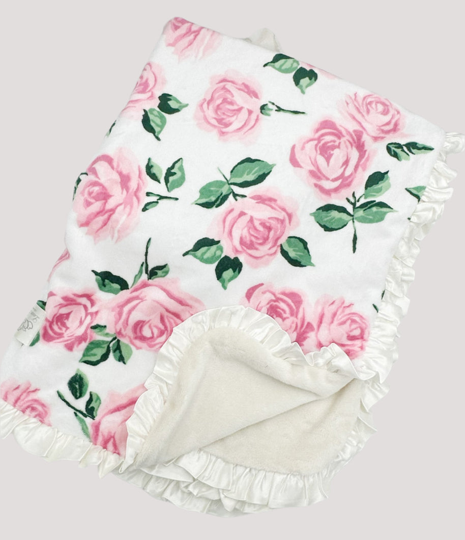 Charlotte Pink Roses Velour Blanket