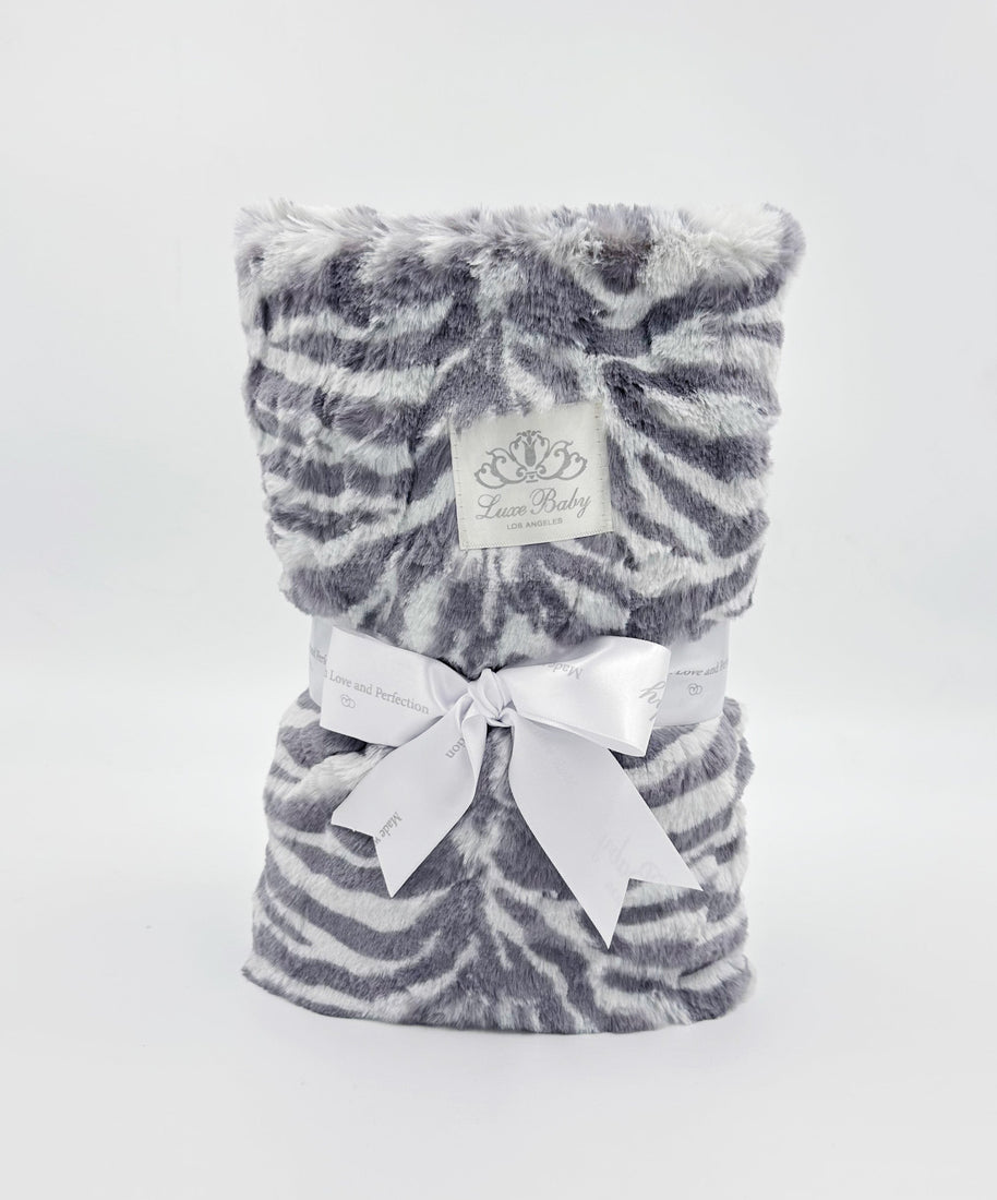 Zoe Zebra Grey Plush Blanket