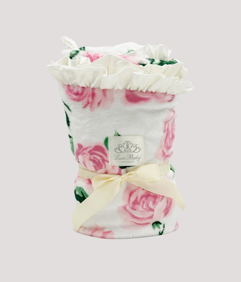Charlotte Pink Roses Velour Blanket