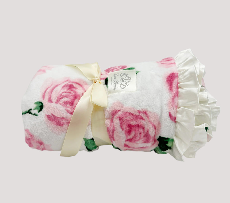 Charlotte Pink Roses Velour Blanket